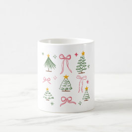Süße handgezeichnete Weihnachtsbäume und Schleifen Kaffeetasse