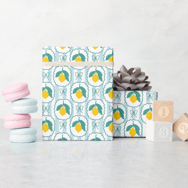 Süße handgezeichnete Zitronenmuster-Wrap-Rolle Geschenkpapier (Babyparty)
