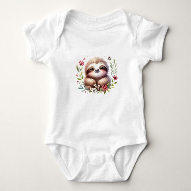 Süße hängende Faultier-Kunst Baby Strampler (Vorderseite)