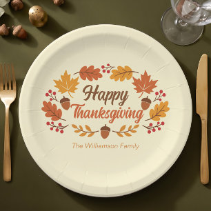 Süße Happy Thanksgiving Blätter Kranz Benutzerdefi Pappteller
