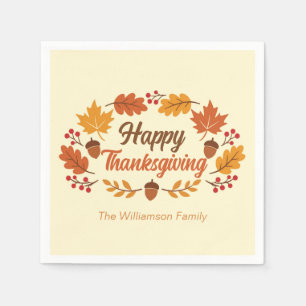 Süße Happy Thanksgiving-Blattkranz individuell für Serviette