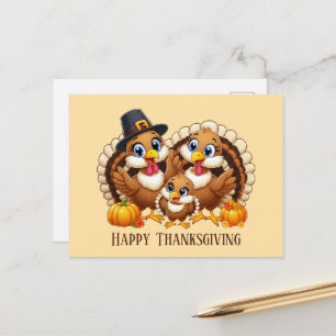 Süße Happy-Thanksgiving-Truthahn-Familie  Feiertagspostkarte