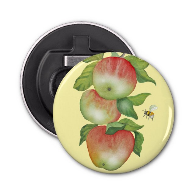 Süße Harmonie: Aquarelläpfel und eine Biene Flaschenöffner (Vorderseite)