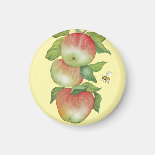 Süße Harmonie: Aquarelläpfel und eine Biene Magnet (Vorne)