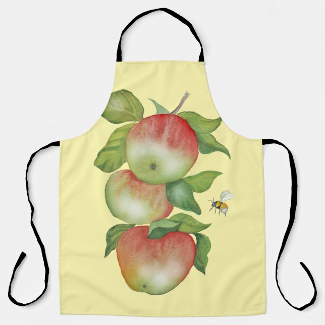 Süße Harmonie: Aquarelläpfel und eine Biene Schürze (Vorderseite)