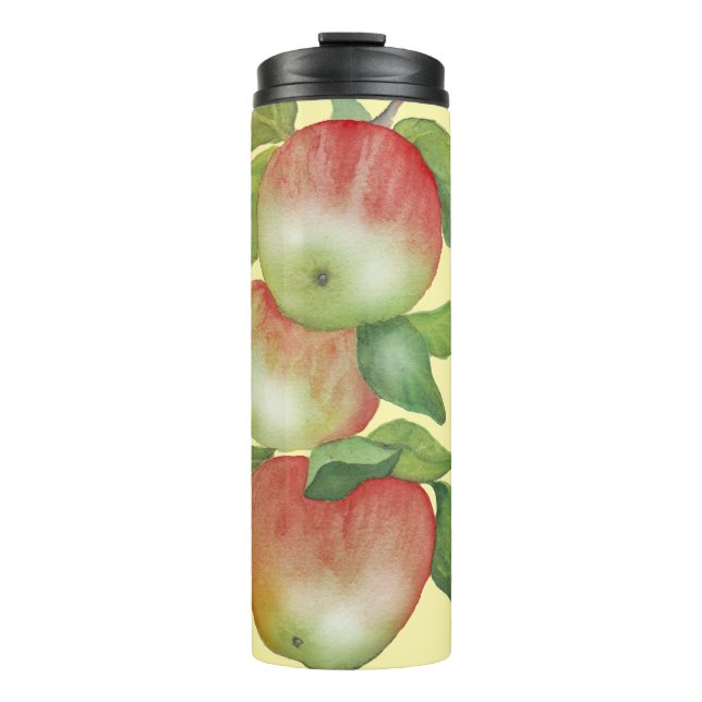 Süße Harmonie: Aquarelläpfel und eine Biene Thermosbecher (Vorderseite)