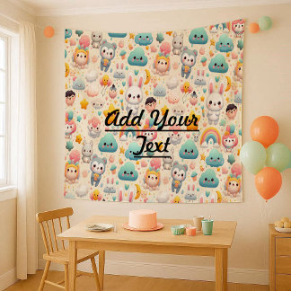Süße-Häschen-Pastell-Fantasy-Kinderzimmer-Wandtepp Wandteppich