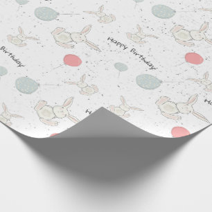 Süße Häschen und Luftballons Geburtstagsgeschenkpa Geschenkpapier