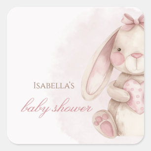 Süße Häschen-Wasserfarbe Rosa Baby Shower Quadratischer Aufkleber