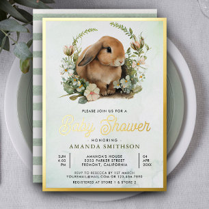 Süße Hase Hellgrün Floral Babyparty Gold Folieneinladung