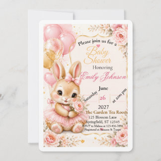 Süße Hasen-Baby-Party-Einladung | Rosa Floral Wa Einladung