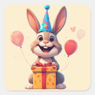 🐰 Süße Hasen-Geburtstagsfeier mit Geschenk Quadratischer Aufkleber