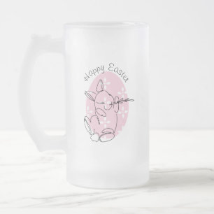 Süße Hasen-Linienkunst Rosa Ei Frühling   Mattglas Bierglas