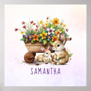 Süße Hasen mit individuellem Namen Mädchen Ostern Poster