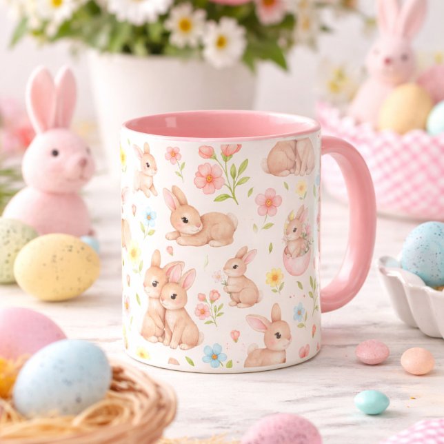 Süße Hasen und Blumen Muster Tasse (Von Creator hochgeladen)