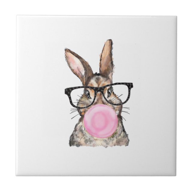 Süße Hasenbrille Bubble-Gum Ostertag Mädchen Kinde Fliese (Vorderseite)