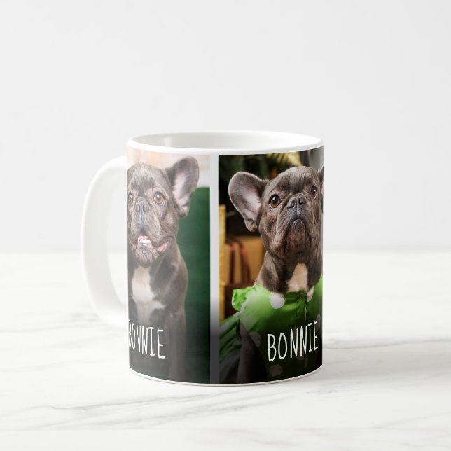 Süße Haustier 3 Foto-Collage Moderner Name Kaffeetasse (Vorderseite Links)
