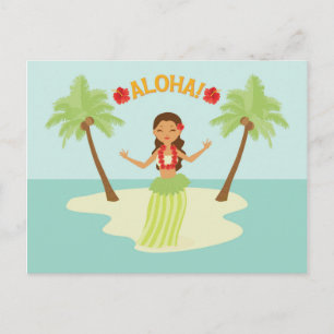 Süße hawaiianische Hula-Tänzerin Luau Palmen Insel Postkarte