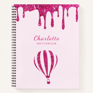 Süße, heiße rosa-glitzernde Monogrammskizze Notizbuch