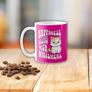 Süße heiße rosa lustige Katze sagt Kaffeetasse