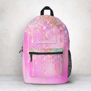 Süße heiße rosa Regenbogen Glitter Tropfen Monogra Bedruckter Rucksack