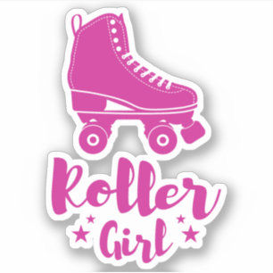 Süße heiße rosa Roller Girl Skate Spaß Sterne Aufkleber