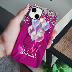 Süße, heißrosa falsche Silber-Glitter-Ballon-Monog iPhone 14 Hülle