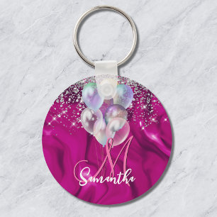 Süße, heißrosa falsche Silber-Glitter-Ballon-Monog Schlüsselanhänger