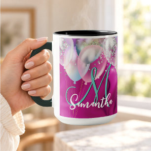 Süße, heißrosa falsche Silber-Glitter-Ballon-Monog Tasse