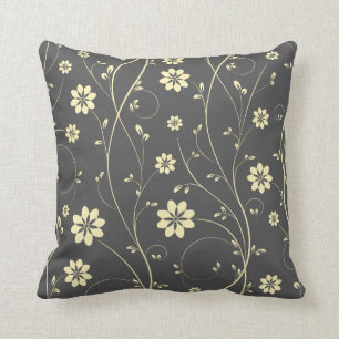 Süße hellbeige und graue zarte Blumenmuster Kissen