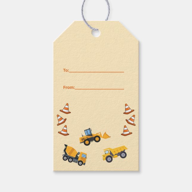 Süße hellgelbe Kinder-Baustellentransporter-Geburt Geschenkanhänger (Vorderseite)
