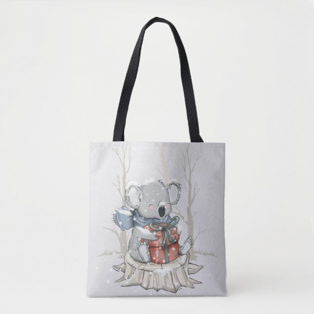 Süße hellgraue Koala-Winter-Schneefall-Tasche (Vorderseite)