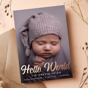 Süße Hello World Folien-Geburtsanzeige mit Foto Folieneinladung