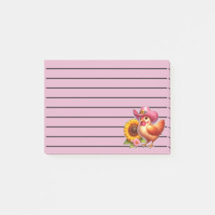 Süße Henne in rosa Hut mit leuchtender Sonnenblume Post-it Klebezettel