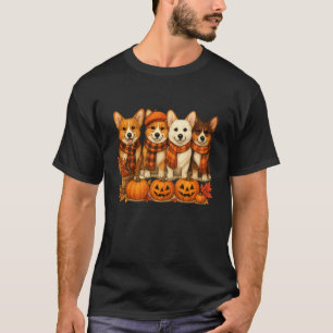 Süße Herbst-Corgi-Hunde Kürbis Herbstlaub T-Shirt