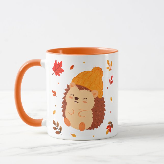 Süße Herbst-Freude-Igel-Wasserfarbe-Kaffee Tasse (Links)