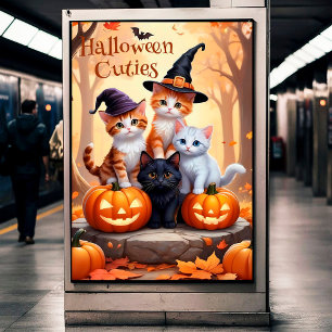 Süße Herbst-Halloween-Kätzchen in Kostümen Kürbiss Poster