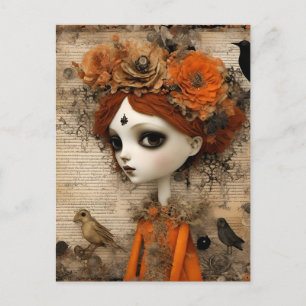 Süße Herbst-Halloween-Puppen-Collage Postkarte