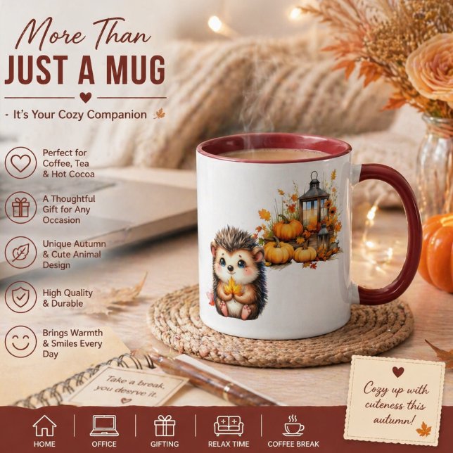 Süße Herbst-Igel-Illustration mit Ernteleiter Tasse (Von Creator hochgeladen)