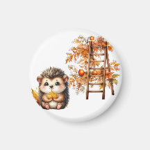 Süße Herbst-Igel mit Ernteleiter-Illustration