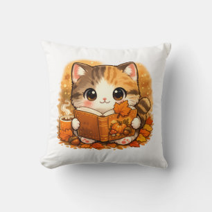 Süße Herbst-Lesekatze – Kawaii gemütliche Herbstka Kissen