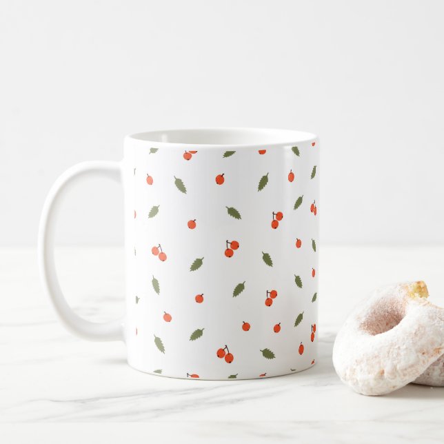 Süße Herbstbeeren Minimalistische Botanik Kaffeetasse (Mit Donut)