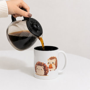 Süße Herbstigel – Kawaii Waldtiere des Herbstes Zweifarbige Tasse