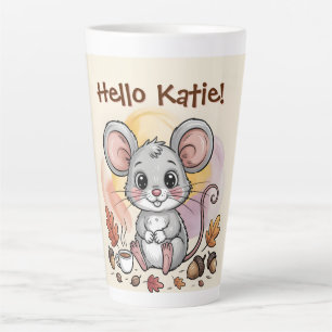 Süße Herbstmaus mit Eicheln und Kaffee Milchtasse