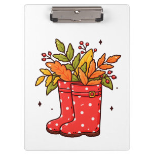 Süße Herbstregenstiefel mit Herbstblättern und Bee Klemmbrett