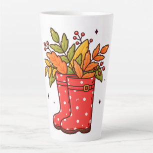 Süße Herbstregenstiefel mit Herbstblättern und Bee Milchtasse