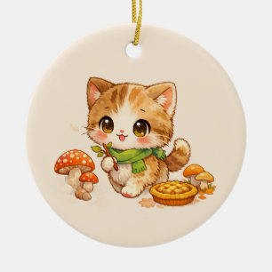 Süße Herbstwald-Kitty, gemütliche Herbstwald-Katze Keramik Ornament