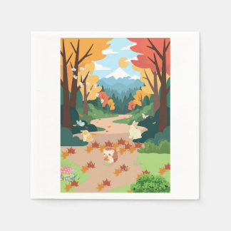 Süße Herbstwaldtiere Kuschelige Landschaftskunst P Serviette
