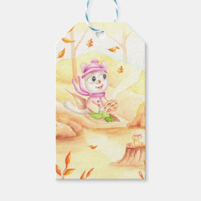 Süße Herbstwanderung im Wald Geschenkanhänger (Vorderseite)