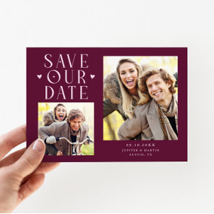 Süße Herzen 2-Foto Cranberry-Hochzeit Save The Date